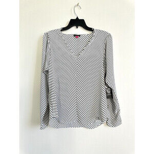 Vince Camuto women'sCrepe De Chine Blouse Chevron Stripe Long Sleeve Size M $119